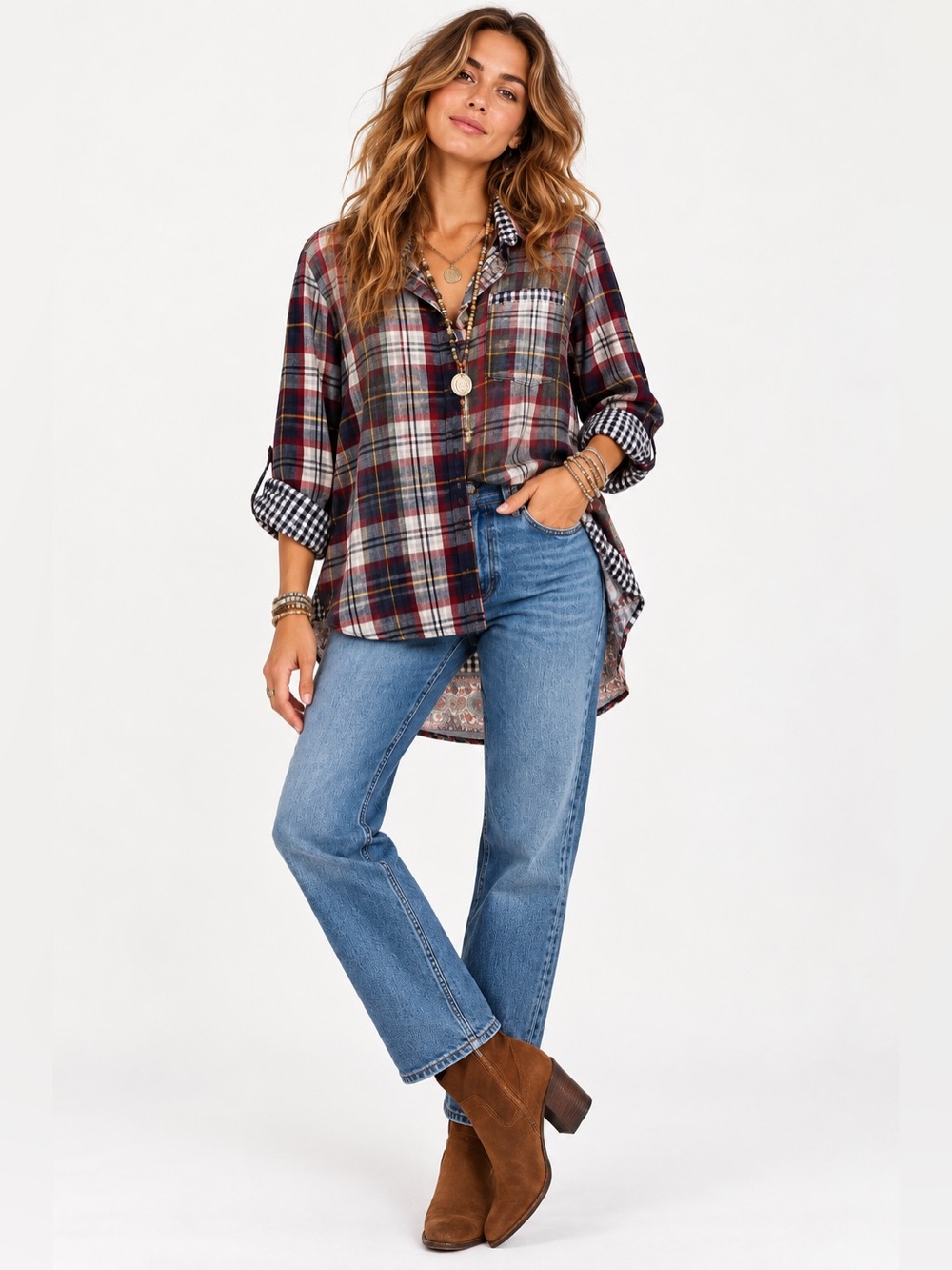 Aratta Silent Journey Strasburg Plaid Paisley Hi-Low Tunic Shirt